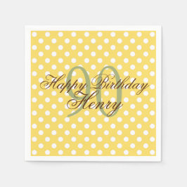 Yellow and White Fun Polka Dot 90th Birthday Paper Serviette