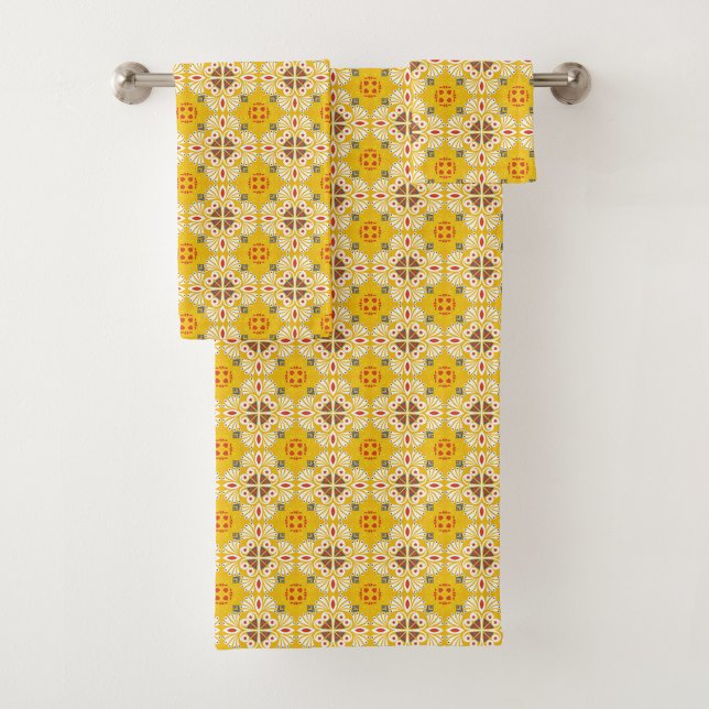 Yellow and white patterned floral  badhandtuch set (Von Creator hochgeladen)