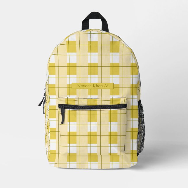 Yellow and White Plaid, Your Name Bedruckter Rucksack (Vorderseite)