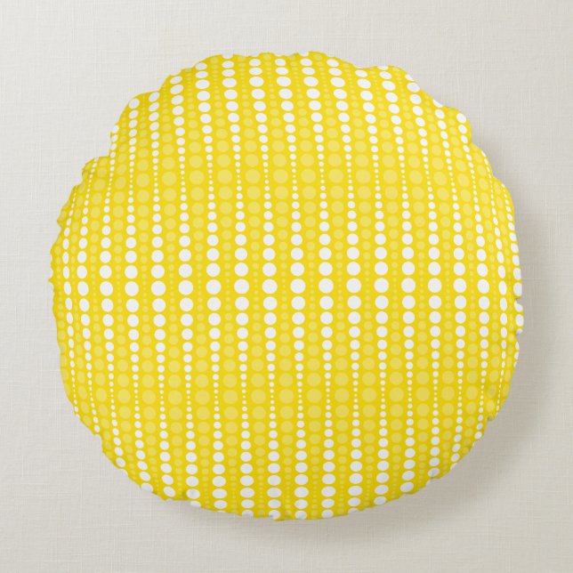 Yellow and White Polkadots Round Pillow Rundes Kissen (Vorderseite)
