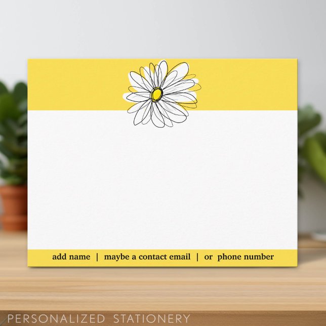 Yellow and White Whimsical Daisy Social Danke (Personalized Stationery)
