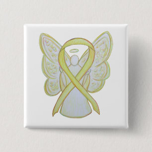 Yellow Angel Awareness Ribbon Art Buttone Button