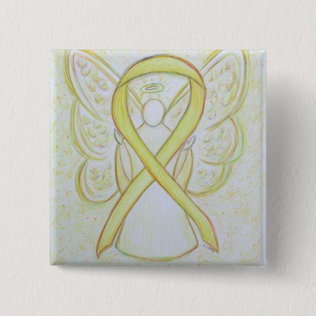 Yellow Angel Awareness Ribbon Art Buttone Button (Vorderseite)