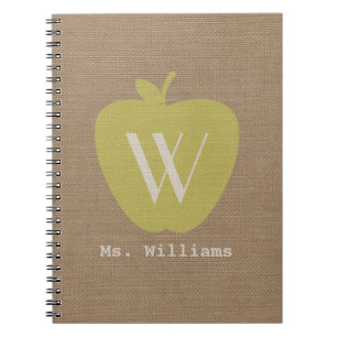 Yellow Apple Burlap Inspiriert Teacher Notebook Notizblock