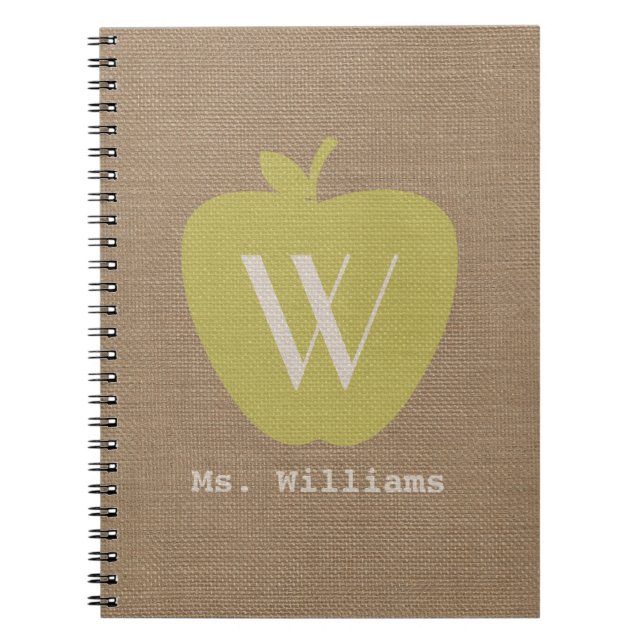 Yellow Apple Burlap Inspiriert Teacher Notebook Notizblock (Vorderseite)