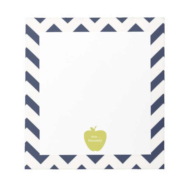 Yellow Apple Navy Zickzack Teacher Notizblock (Vorderseite)