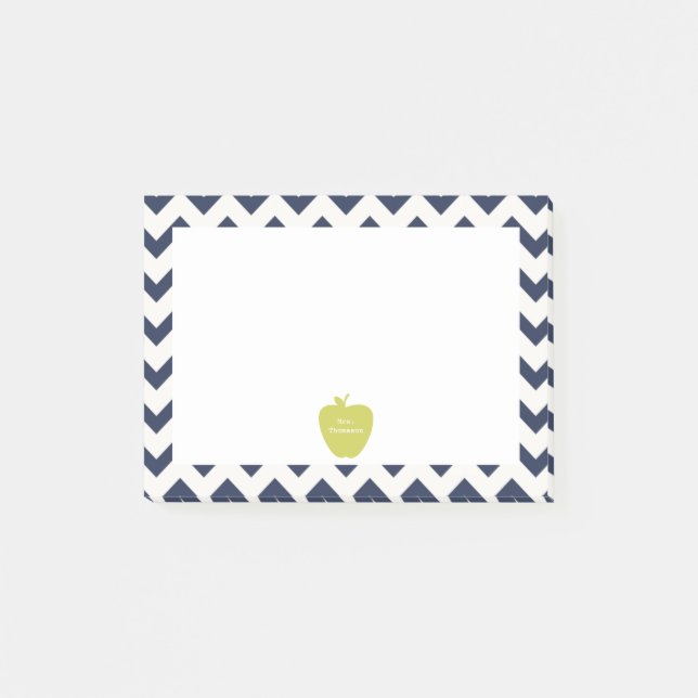 Yellow Apple Navy Zickzack Teacher Post-it® Notes Post-it Klebezettel (Vorderseite)