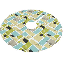 Yellow Aqua Blue Squares Sternexplosion Polyester Weihnachtsbaumdecke