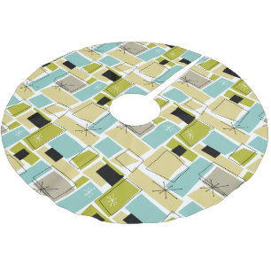 Yellow Aqua Blue Squares Sternexplosion Polyester Weihnachtsbaumdecke