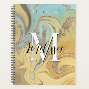 Yellow Aqua Gold Moderne Monogram Abstrakt Plane Planer