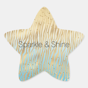 Yellow Aqua Ombre Gold Sparkle Zebra Print Stern-Aufkleber