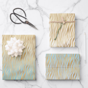 Yellow Aqua Ombre Gold Zebra Print Geschenkpapier Set