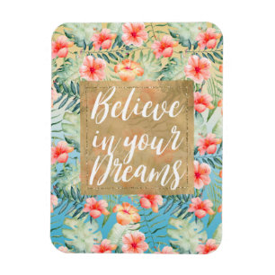 Yellow Aqua Pink Peach Hibiscus Floral Gold Dream Magnet