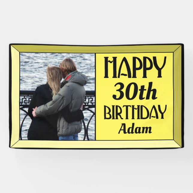 Yellow Art Deco 30. Foto Geburtstag Banner (Horizontal)