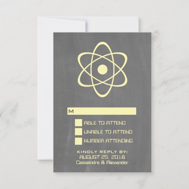 Yellow Atomic Chalkboard Response Card RSVP Karte (Vorderseite)