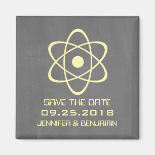 Yellow Atomic Chalkboard Save the Date Magnet