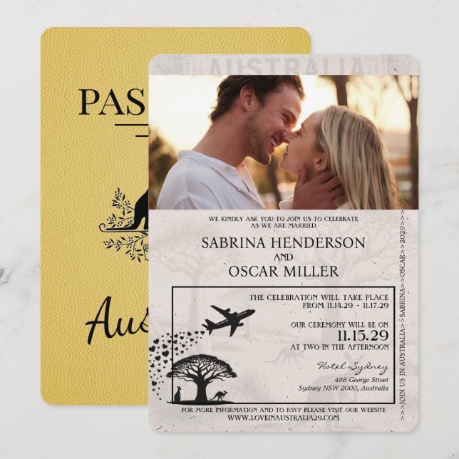 Yellow Australia Pass - Einladung zur Hochzeit (Vorne/Hinten)