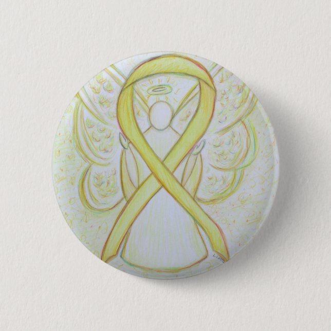Yellow Awareness Ribbon Angel Art Button (Vorderseite)