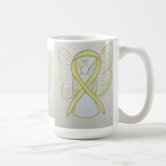 Yellow Awareness Ribbon Angel Art Tasse (Rechts)