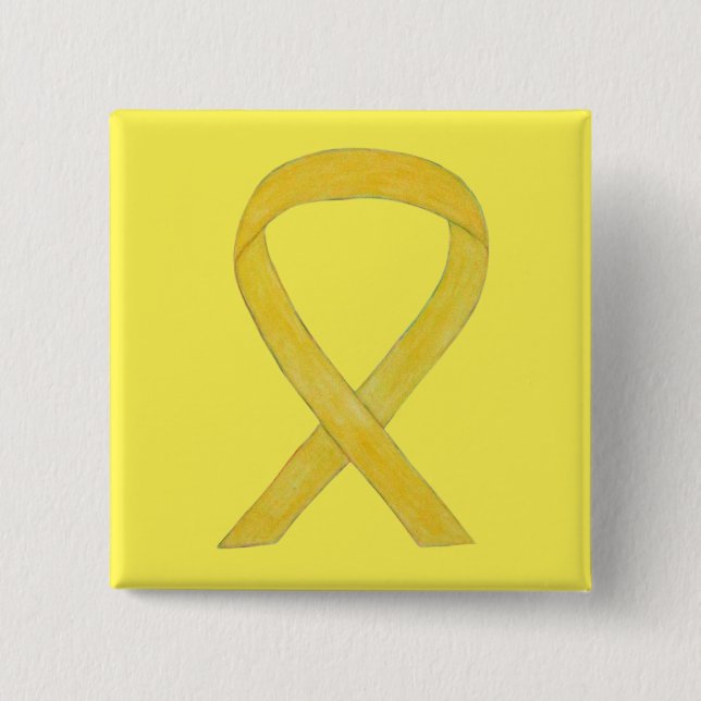 Yellow Awareness Ribbon Custom Art Buttone Button (Vorderseite)