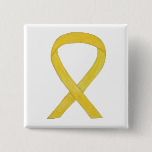 Yellow Awareness Ribbon Custom Art Buttone Button