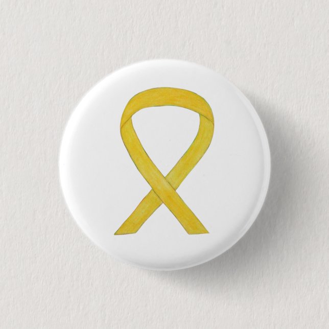 Yellow Awareness Ribbon Custom Art Buttone Button (Vorderseite)
