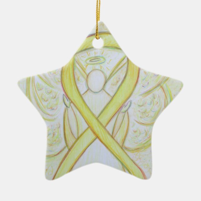 Yellow Awareness Ribbon Engel Pendant Ornament (Vorne)