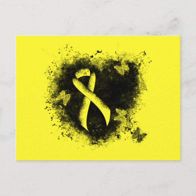Yellow Awareness Ribbon Grunge Herz Postkarte (Vorderseite)