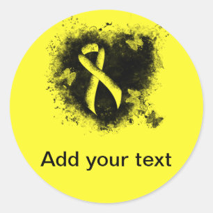 Yellow Awareness Ribbon Grunge Herz Runder Aufkleber