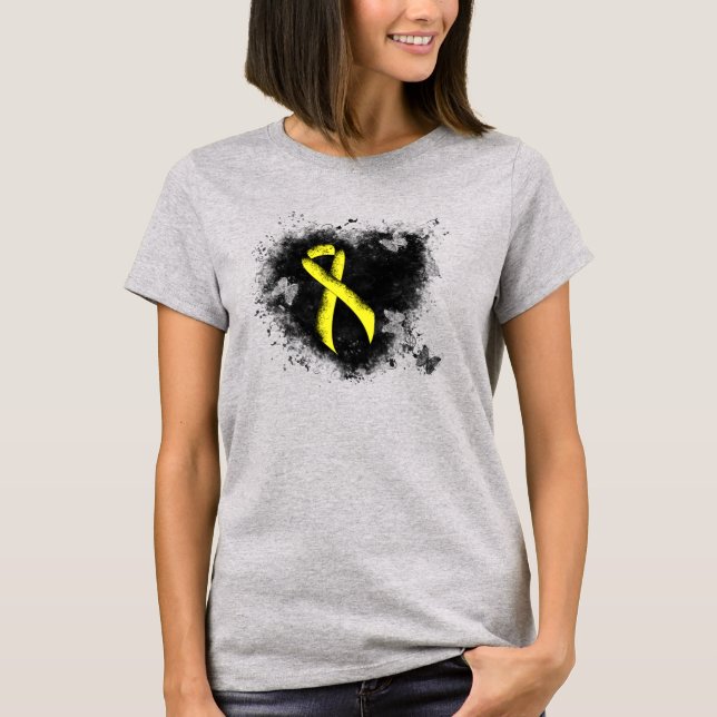 Yellow Awareness Ribbon Grunge Herz T-Shirt (Vorderseite)