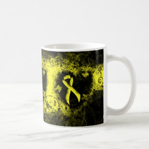 Yellow Awareness Ribbon Grunge Herz Tasse