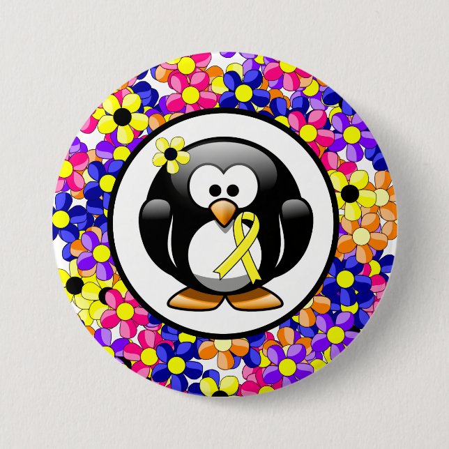 Yellow Awareness Ribbon Penguin Button (Vorderseite)