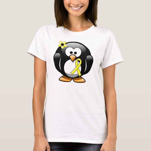 Yellow Awareness Ribbon Penguin T-Shirt (Vorderseite)