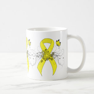 Yellow Awareness Ribbon with Butterfly Coffee Kaffeetasse