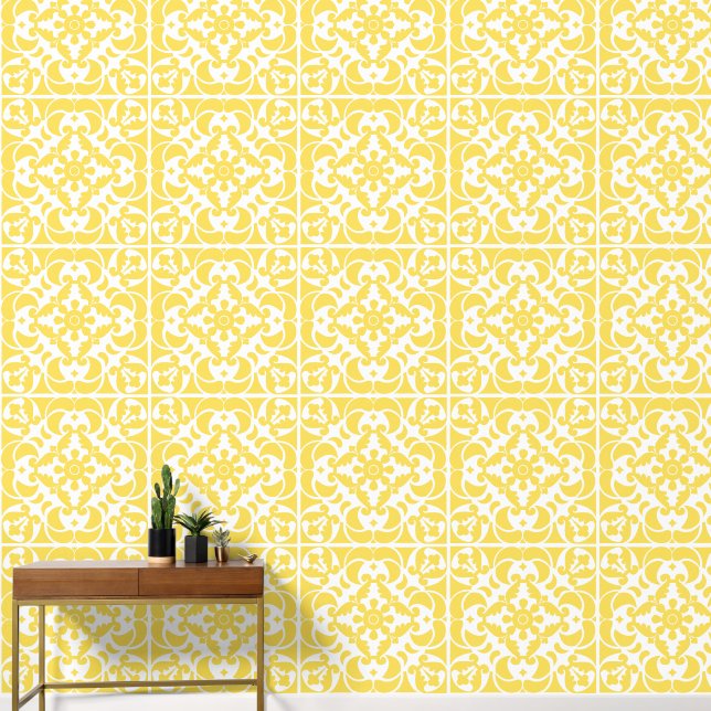 Yellow Azulejos Portugiesisch Spanisch Tapete (Hausflur)
