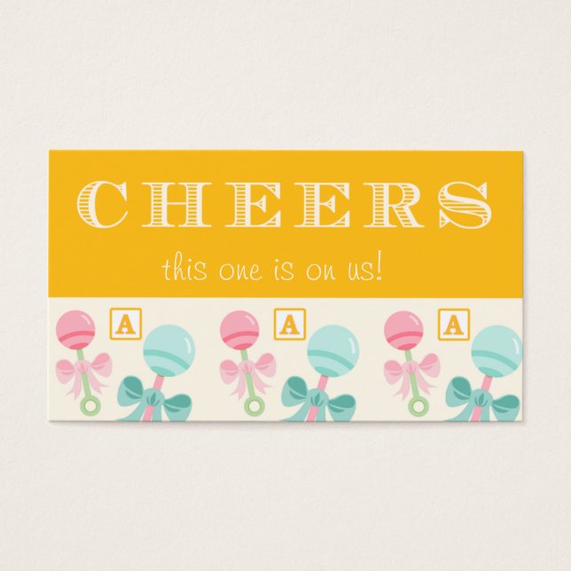 Yellow Baby Rattle Baby Shower Drink Ticket (Vorderseite)
