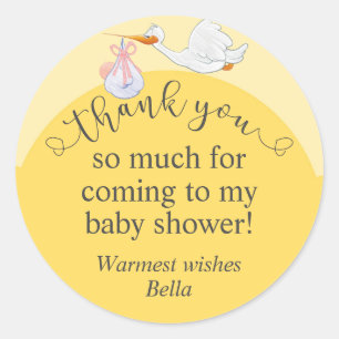 Yellow Baby Shower Storch Vielen Dank Sticker