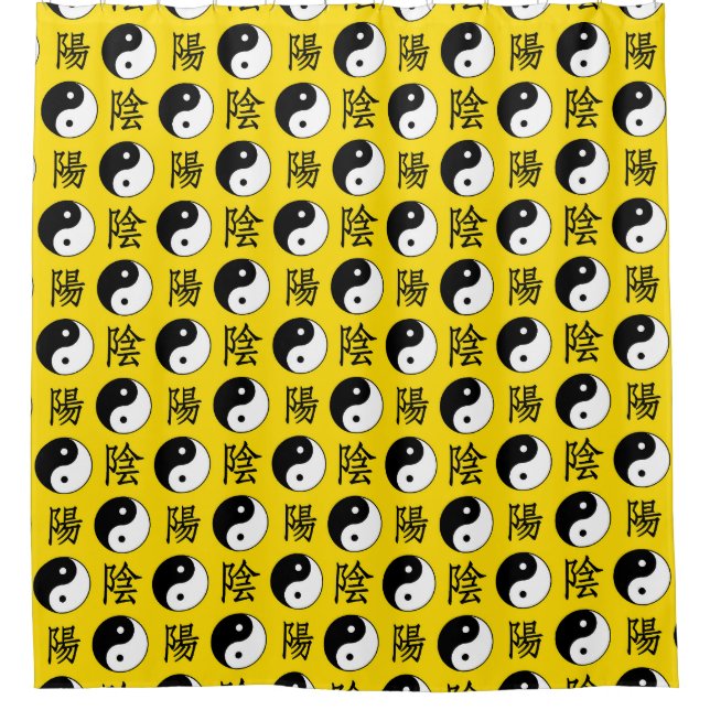 Yellow Background Chinesisches Yinyang-Muster Duschvorhang (Vorderseite)