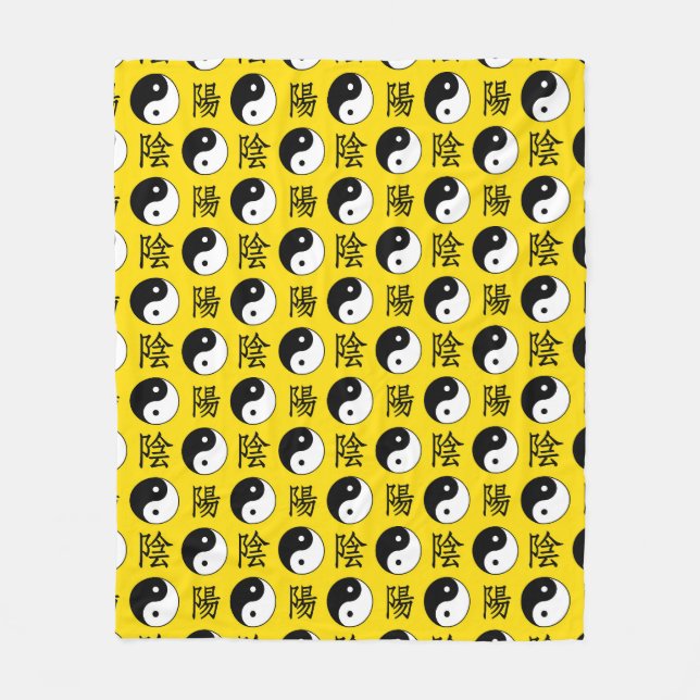 Yellow Background Chinesisches Yinyang-Muster Fleecedecke (Vorderseite)