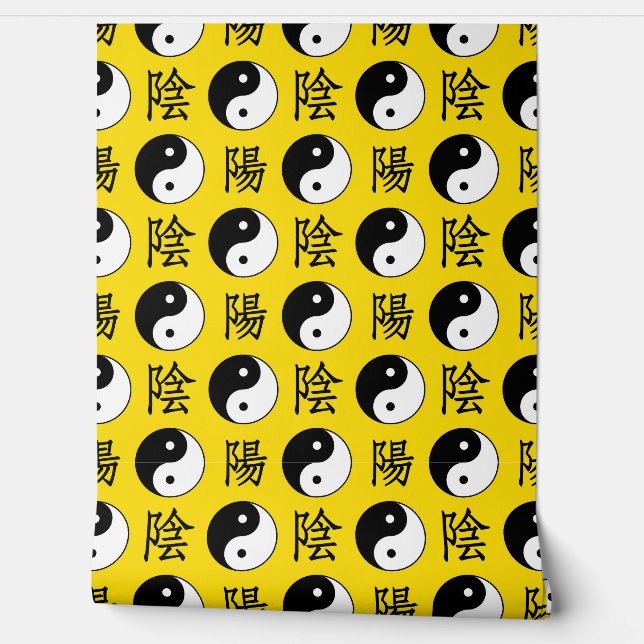 Yellow Background Chinesisches Yinyang-Muster Tapete (Abrollen)