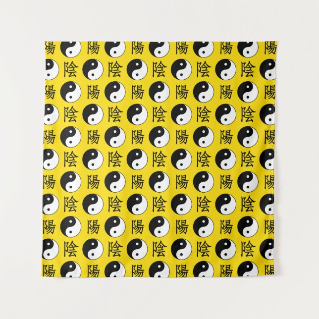 Yellow Background Chinesisches Yinyang-Muster Wandteppich (Vorderseite)