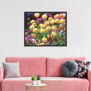 Yellow Ball Dahlias Floral Leinwanddruck