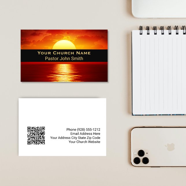 Yellow Ball Reflection Church Pastor QR Code Visitenkarte (Yellow Ball Sunset Reflection Church Pastor QR Code Business Card)