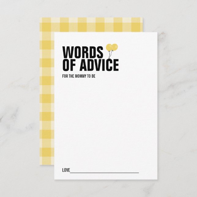 Yellow Balloon Baby Shower Mommy Advice Card Einladung (Vorne/Hinten)