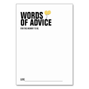Yellow Balloon Baby Shower Mommy Advice Card Tischnummer