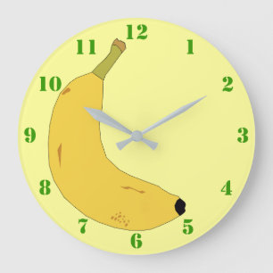 YELLOW BANANA IN POP ART STYLE WITH GREEN NUMBERS GROßE WANDUHR