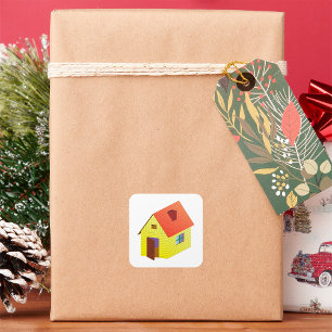 Yellow Barn House Quadratischer Aufkleber