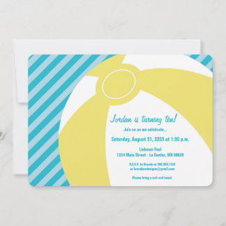 Yellow Beach Ball mit Aqua Stripe Einladung