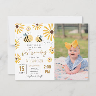 Yellow Bee Sunflower Virtual First Bee Day Foto Einladung