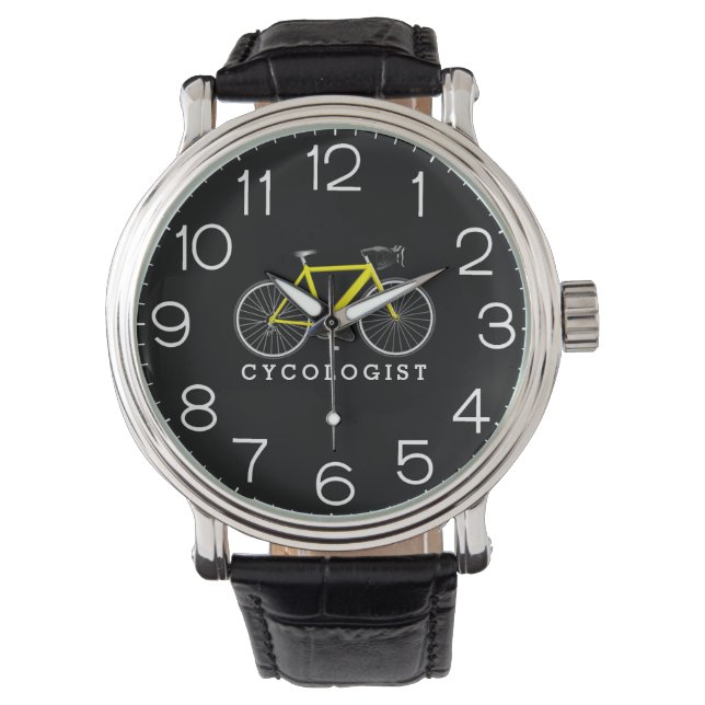 Yellow Bicycle on Black Armbanduhr (Vorderseite)